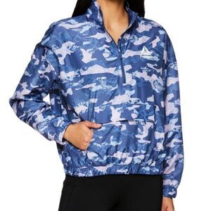 Reebok Womens Essential Woven Printed Quarter Zip Windbreaker with Pocket